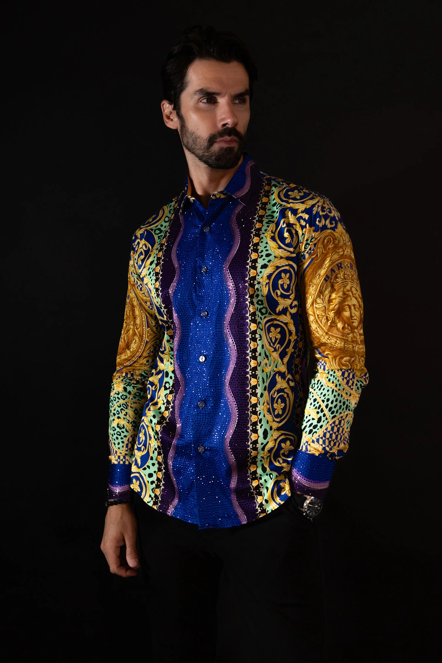 Glance of Medusa Rhinestone Long Sleeve Shirt