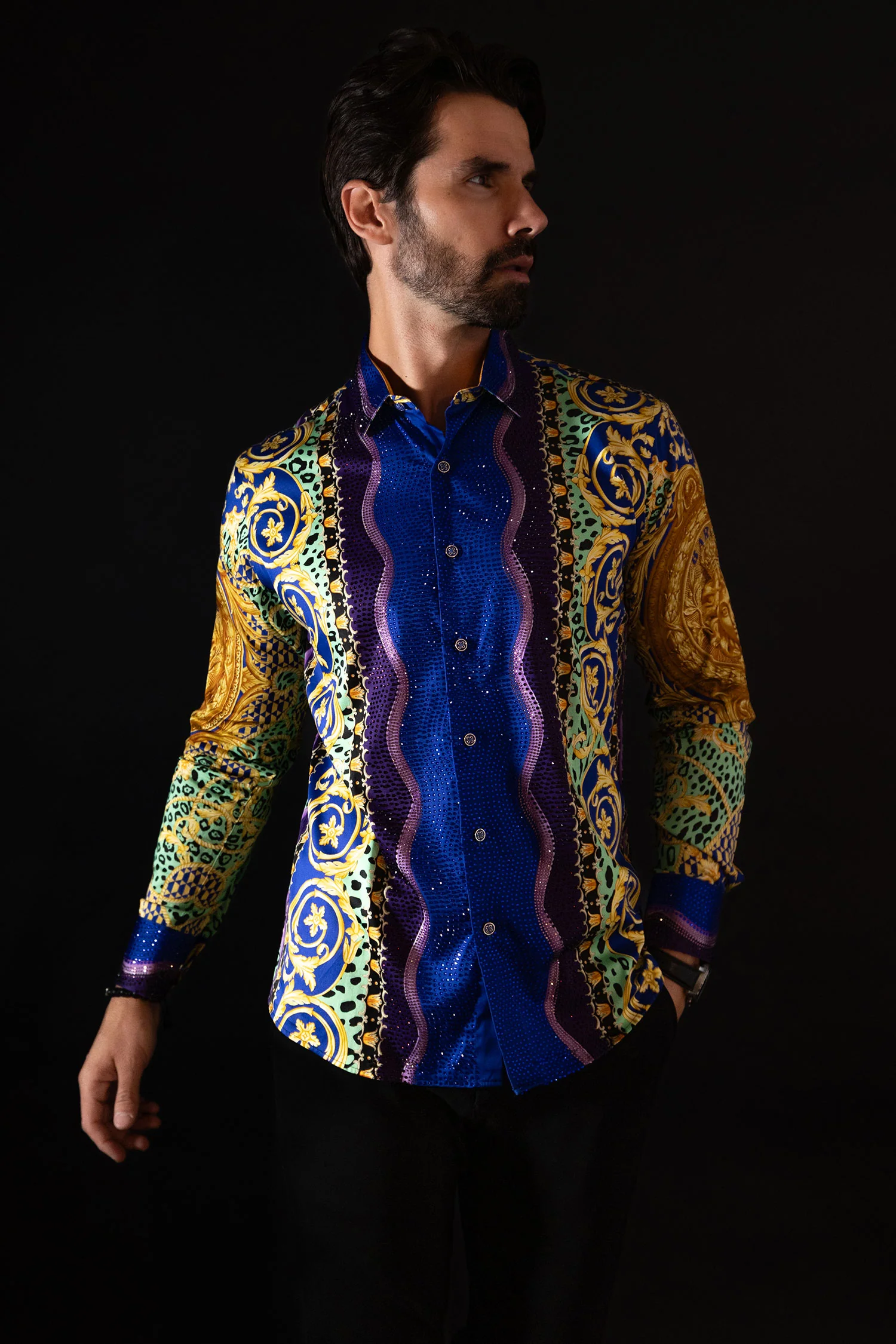 Glance of Medusa Rhinestone Long Sleeve Shirt - Image 3
