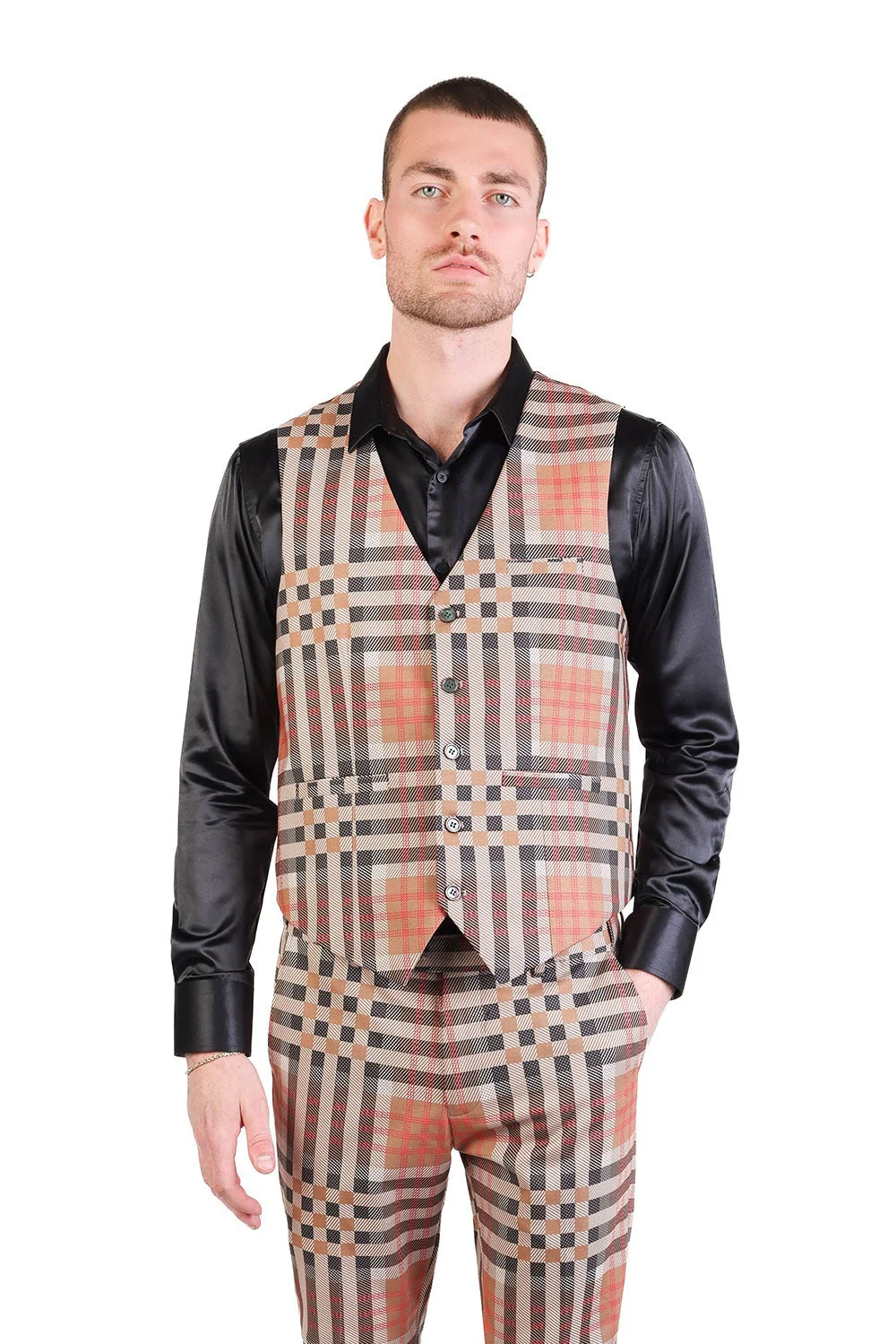 Grip Spot Plaid Checkered Dress Vest - Image 10