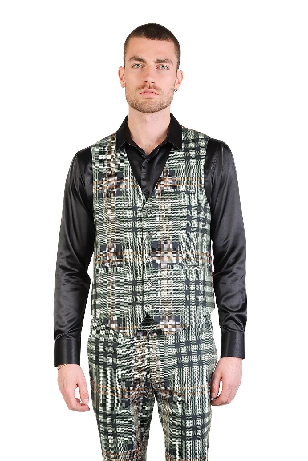 Grip Spot Plaid Checkered Dress Vest - Image 12