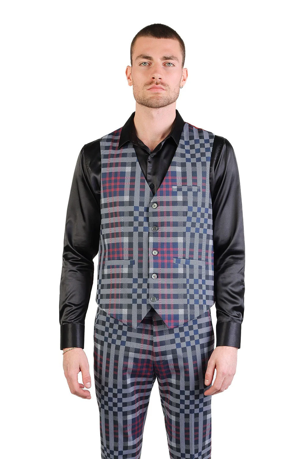 Grip Spot Plaid Checkered Dress Vest - Image 19