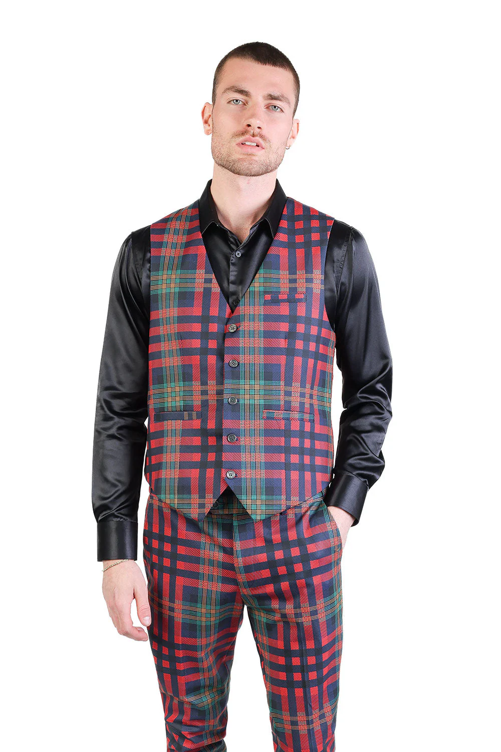 Grip Spot Plaid Checkered Dress Vest - Image 25