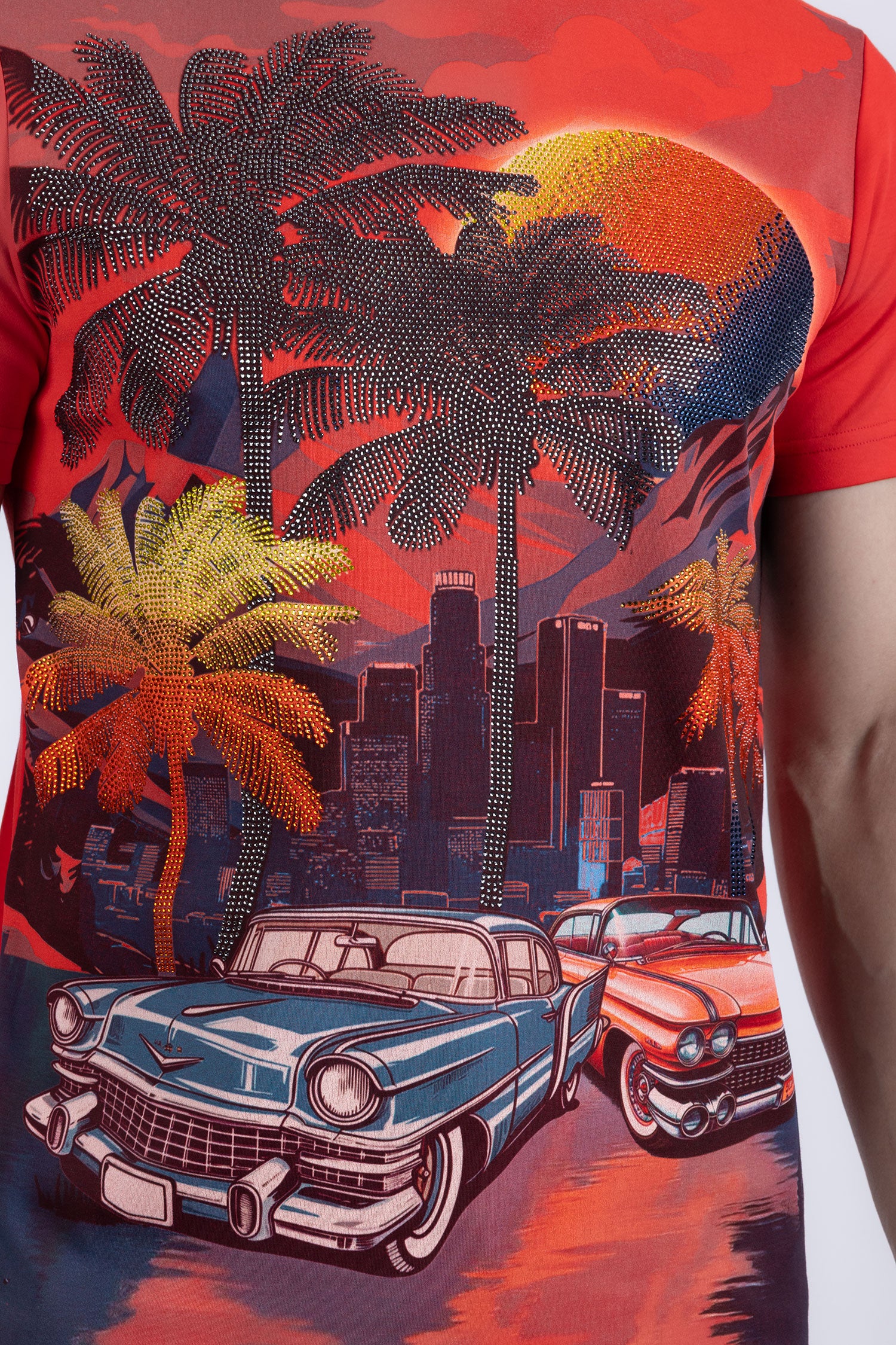 Miami Classic Cars Rhinestone Crew Neck T-Shirt - Image 8