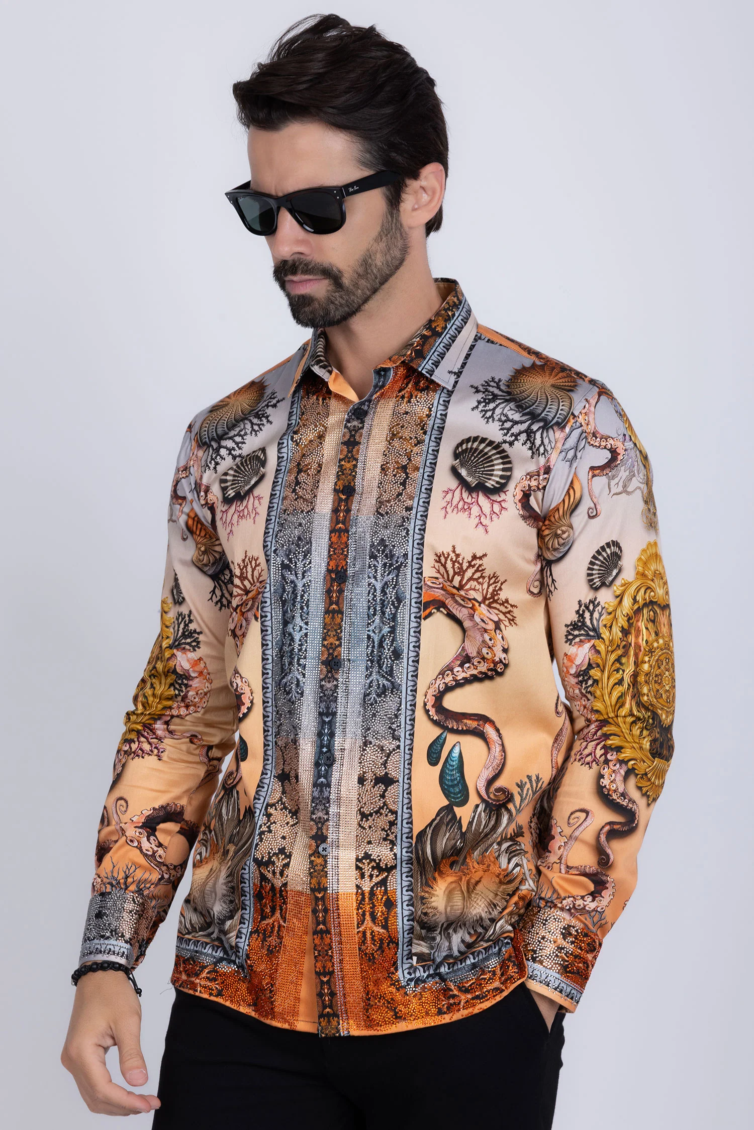 Sheering Modish Rhinestone Long Sleeve Shirt - Image 4
