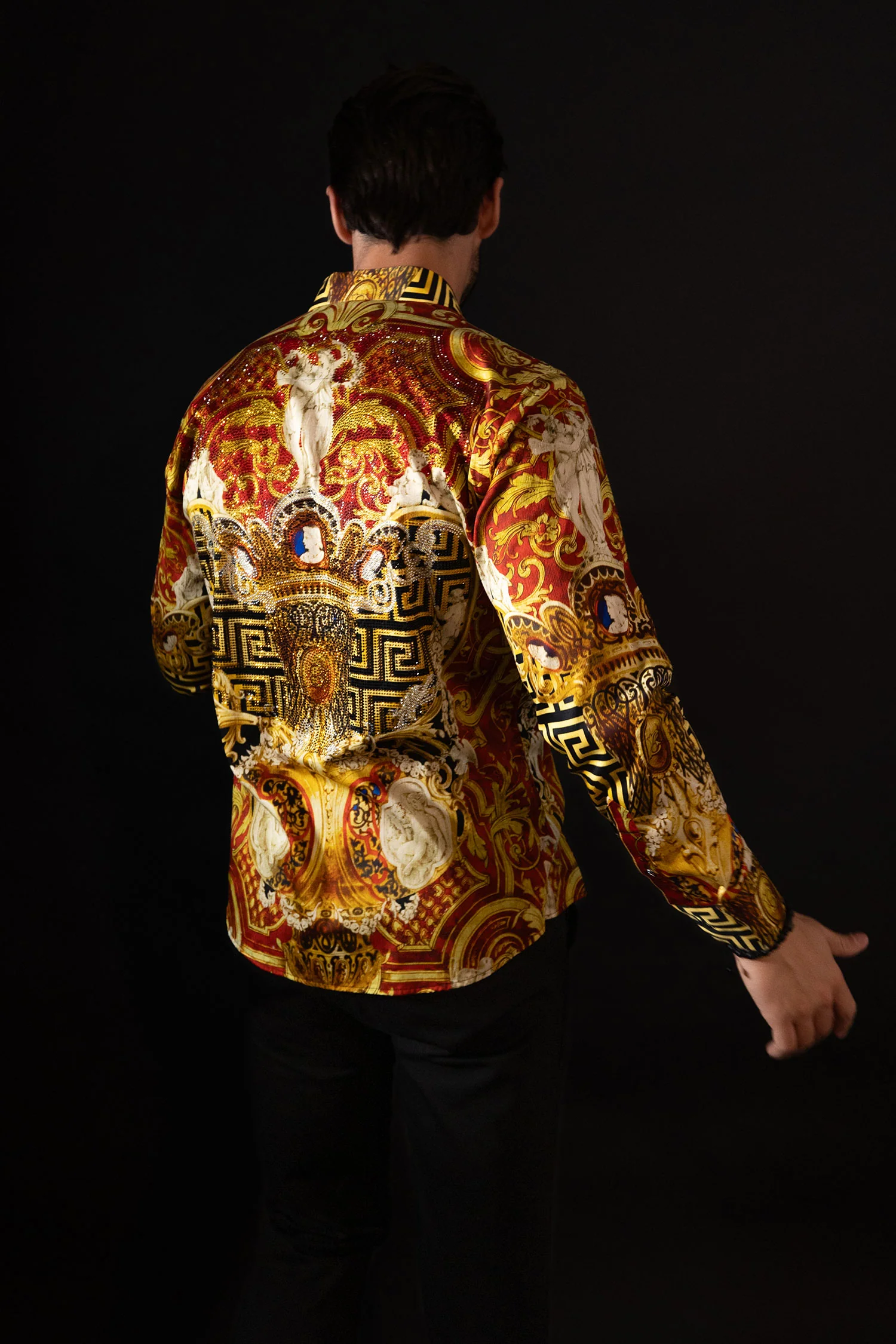 Straight Abstract Rhinestone Long Sleeve Shirt - Image 2