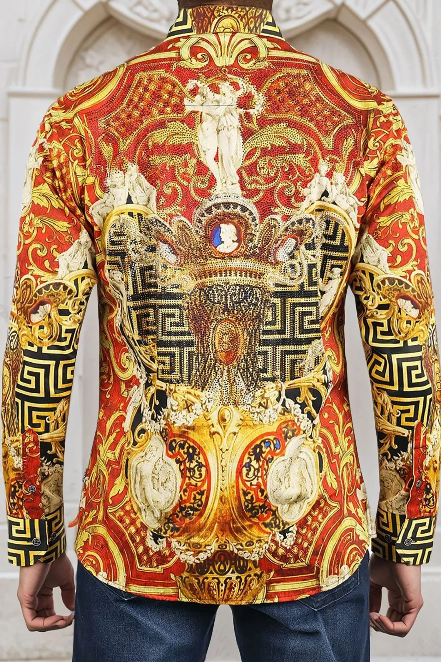 Straight Abstract Rhinestone Long Sleeve Shirt - Image 3