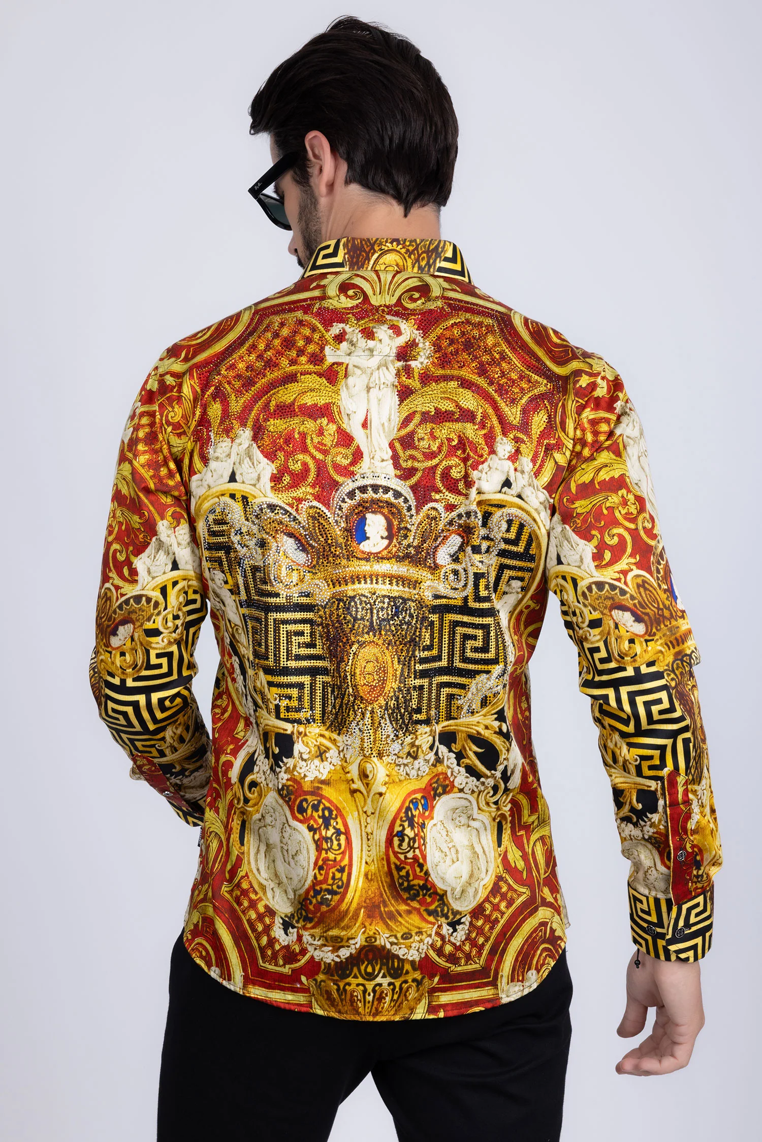 Straight Abstract Rhinestone Long Sleeve Shirt - Image 7