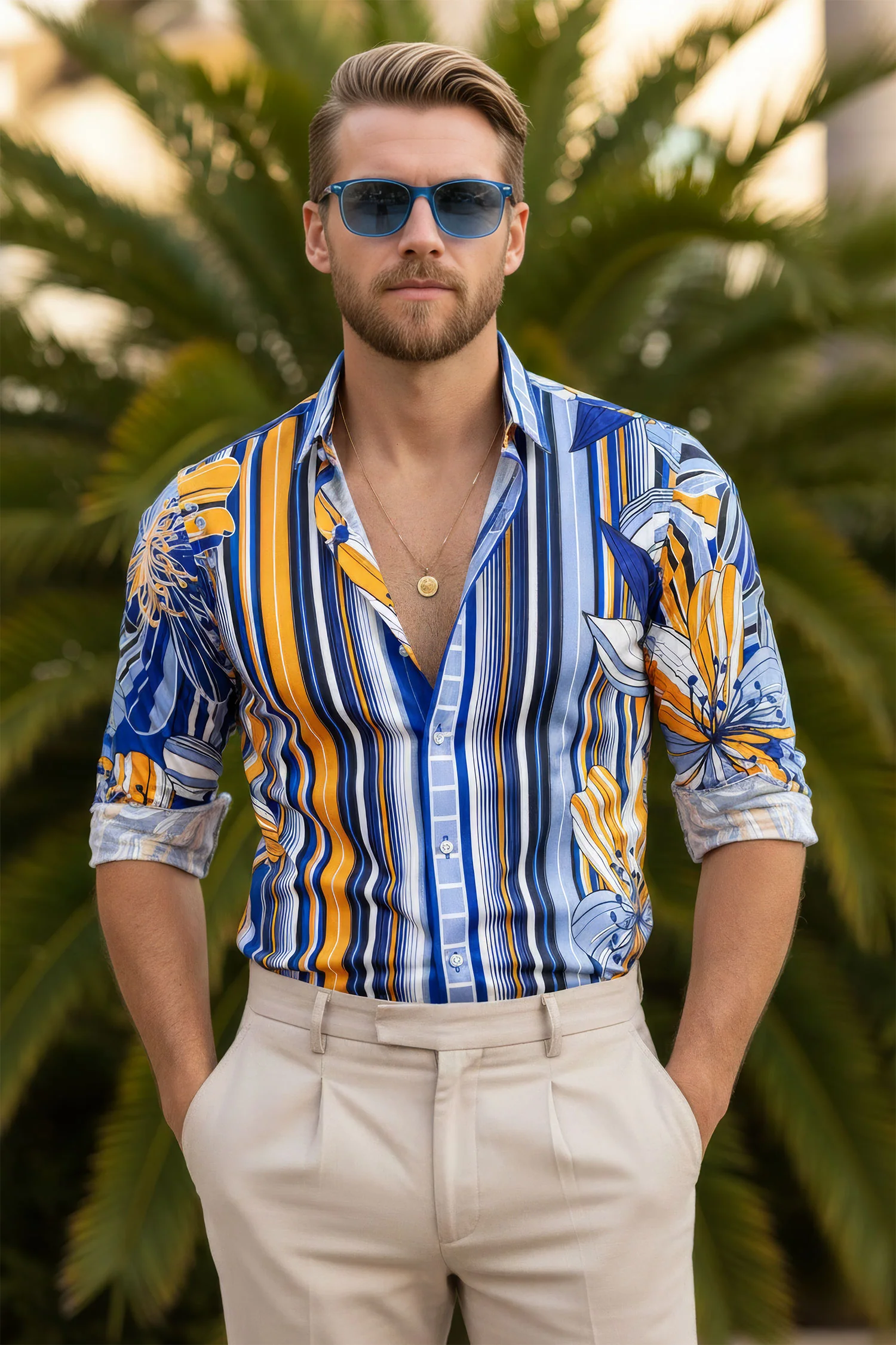 Stripe Floral Long Sleeve Shirt