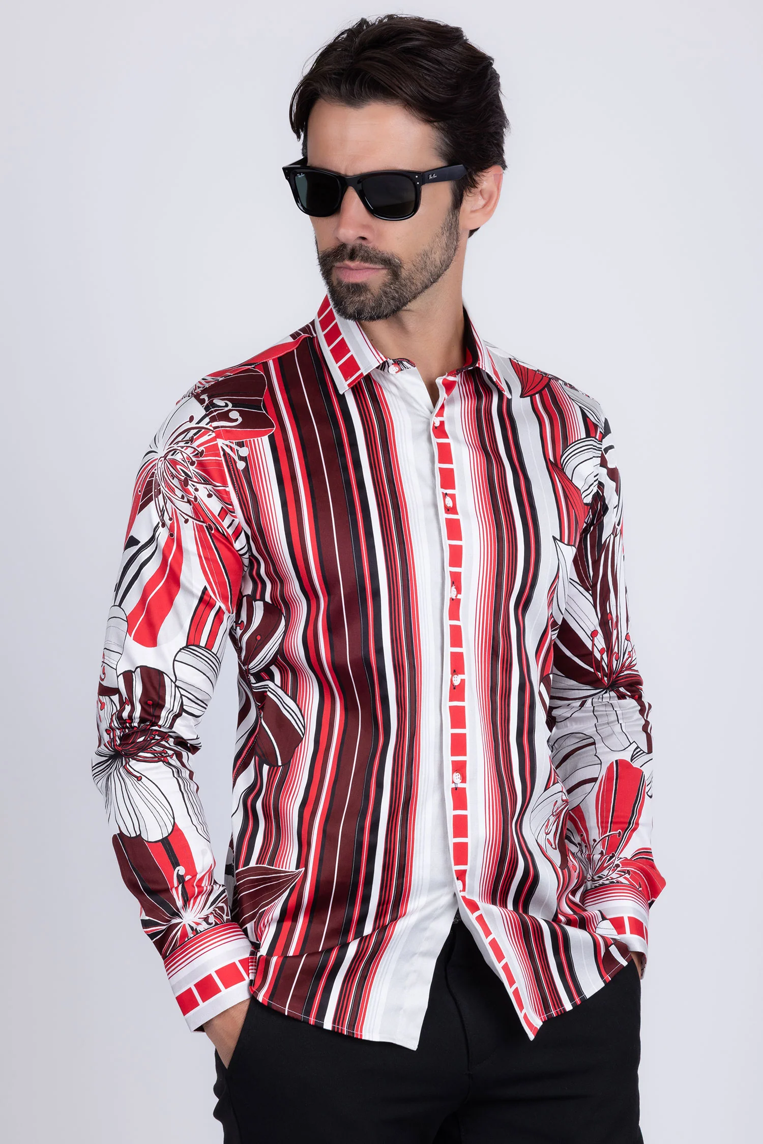 Stripe Floral Long Sleeve Shirt - Image 9