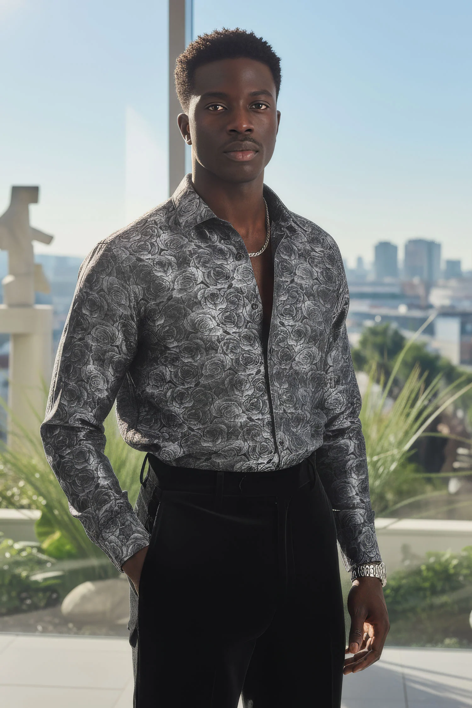 Two Tone Floral Long Sleeve Shirt